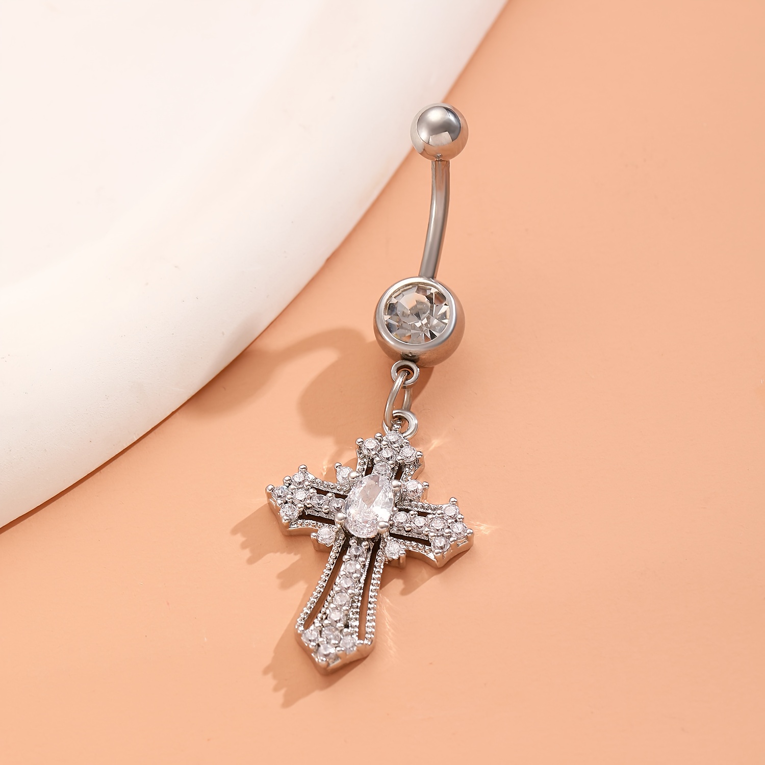 Luxurious Inlaid Synthetic Zirconia Cross Belly Button Ring